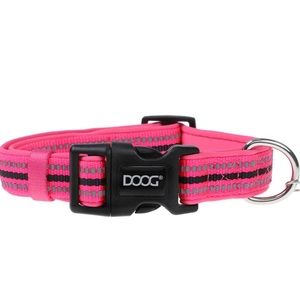 Doog Reflective Nylon Neoprene Padded Dog Collar Neon Pink Size XS